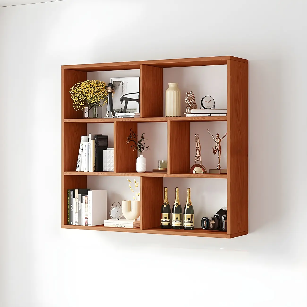 White Wall-Mounted Cube Wood Display Bookcase Image - 6 | homeyfad