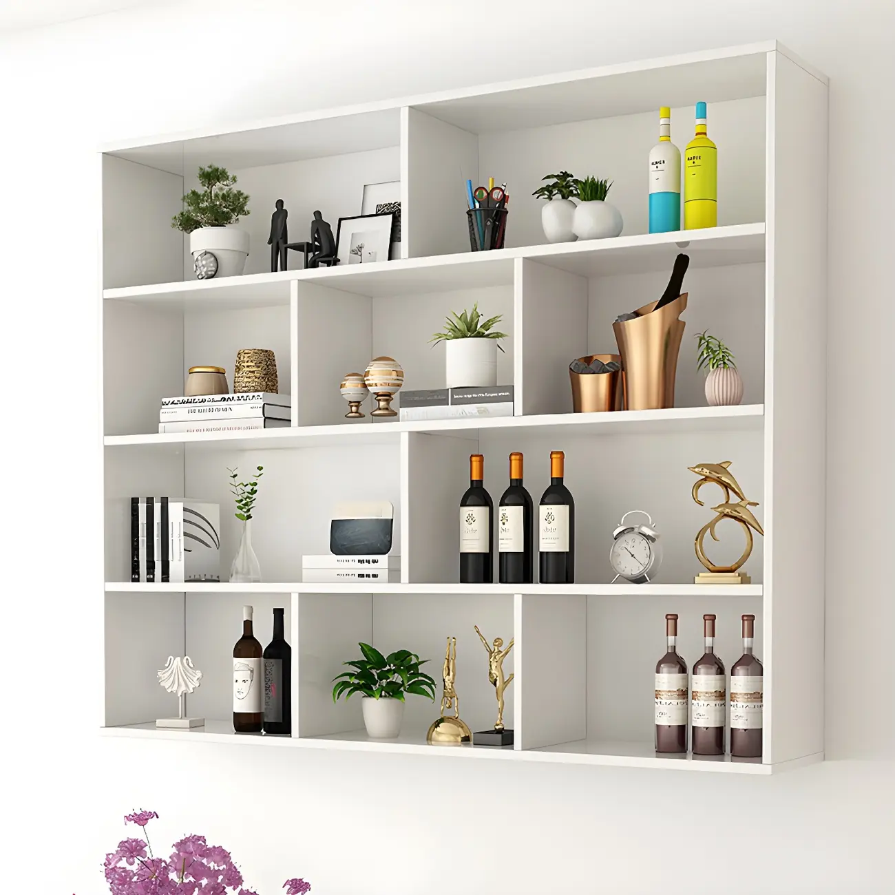 White Wall-Mounted Cube Wood Display Bookcase Image - 1 | homeyfad