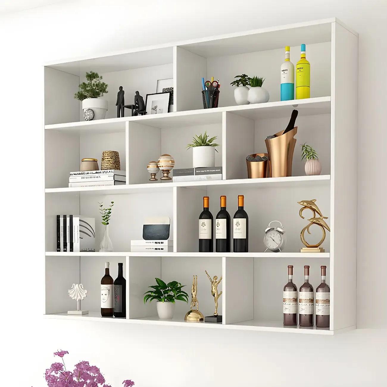 White Wall-Mounted Cube Wood Display Bookcase Image - 1