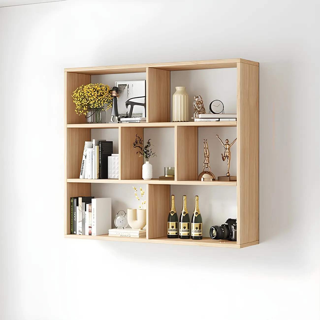 White Wall-Mounted Cube Wood Display Bookcase Image - 7 | homeyfad