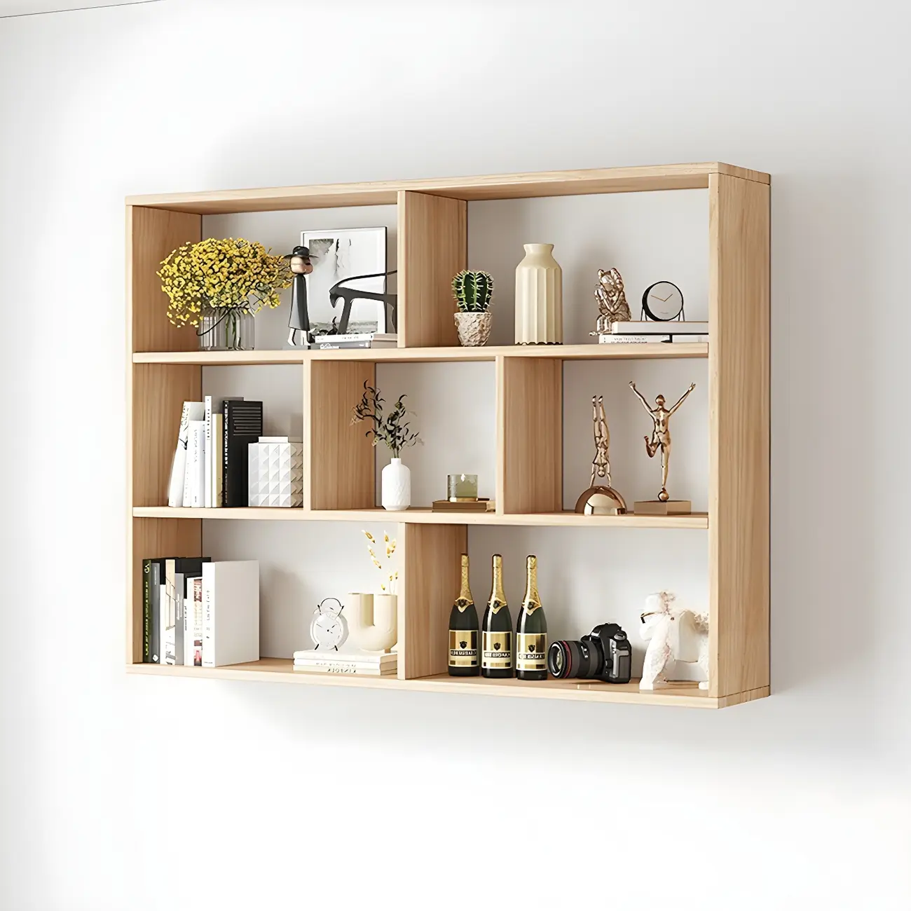 White Wall-Mounted Cube Wood Display Bookcase Image - 13 | homeyfad