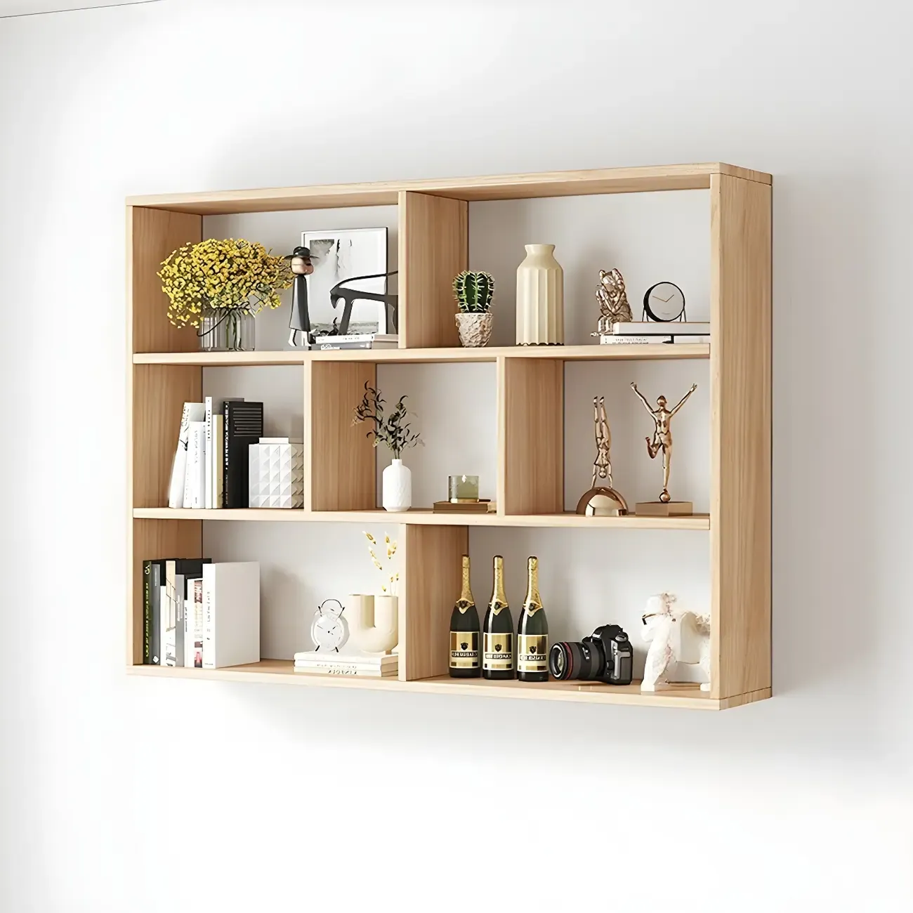 White Wall-Mounted Cube Wood Display Bookcase Image - 13