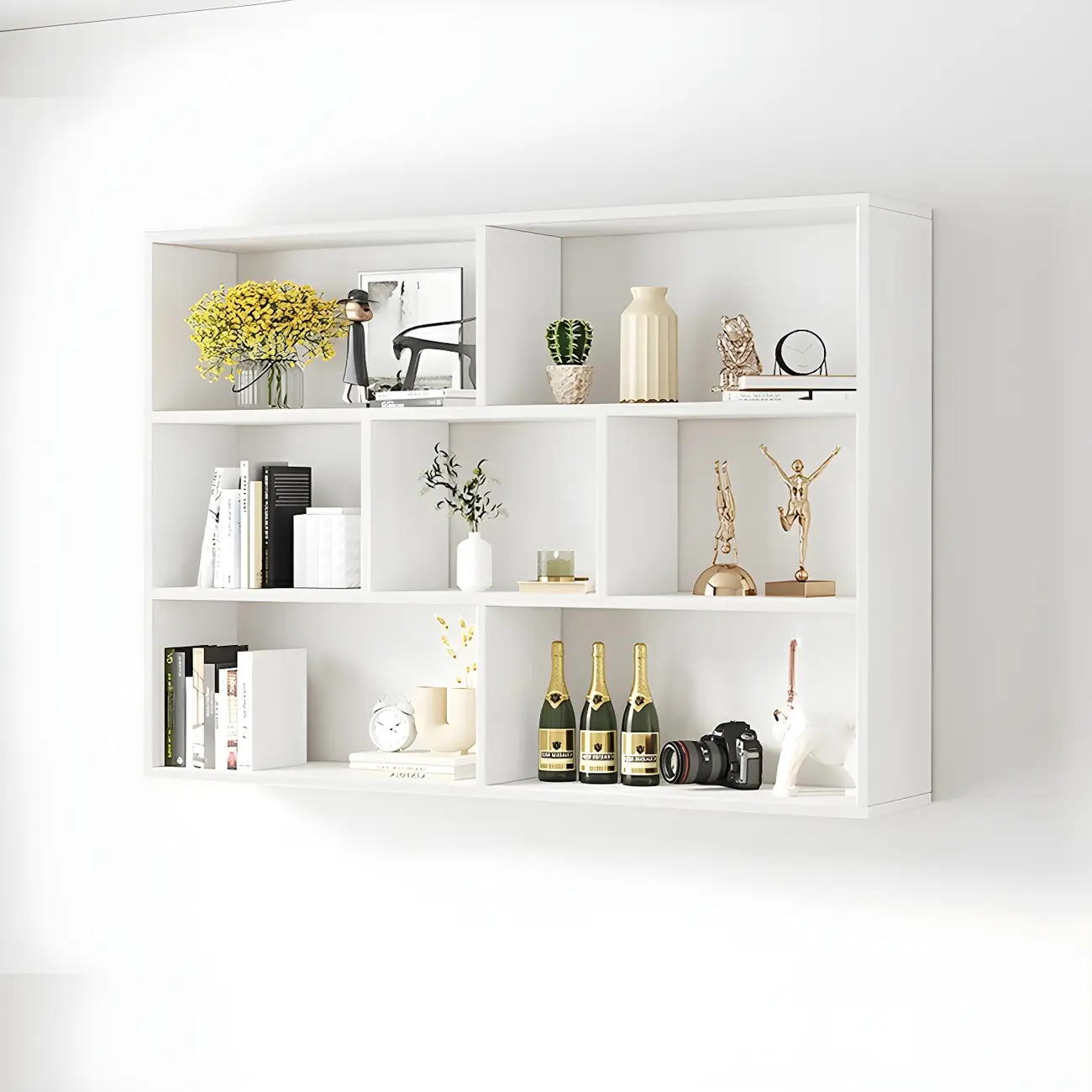 White Wall-Mounted Cube Wood Display Bookcase Image - 16 | homeyfad