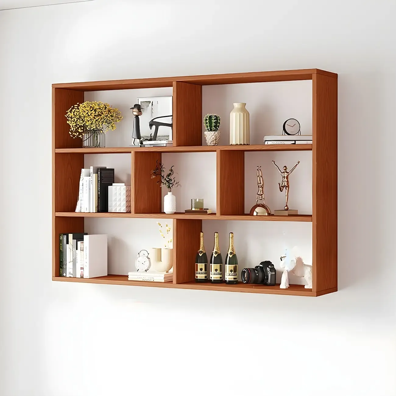 White Wall-Mounted Cube Wood Display Bookcase Image - 17