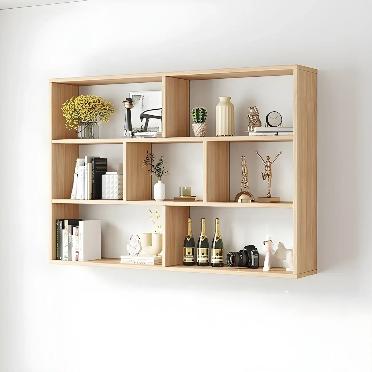 White Wall-Mounted Cube Wood Display Bookcase Image - 18