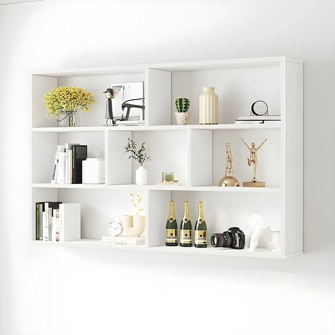 White Wall-Mounted Cube Wood Display Bookcase Image - 19