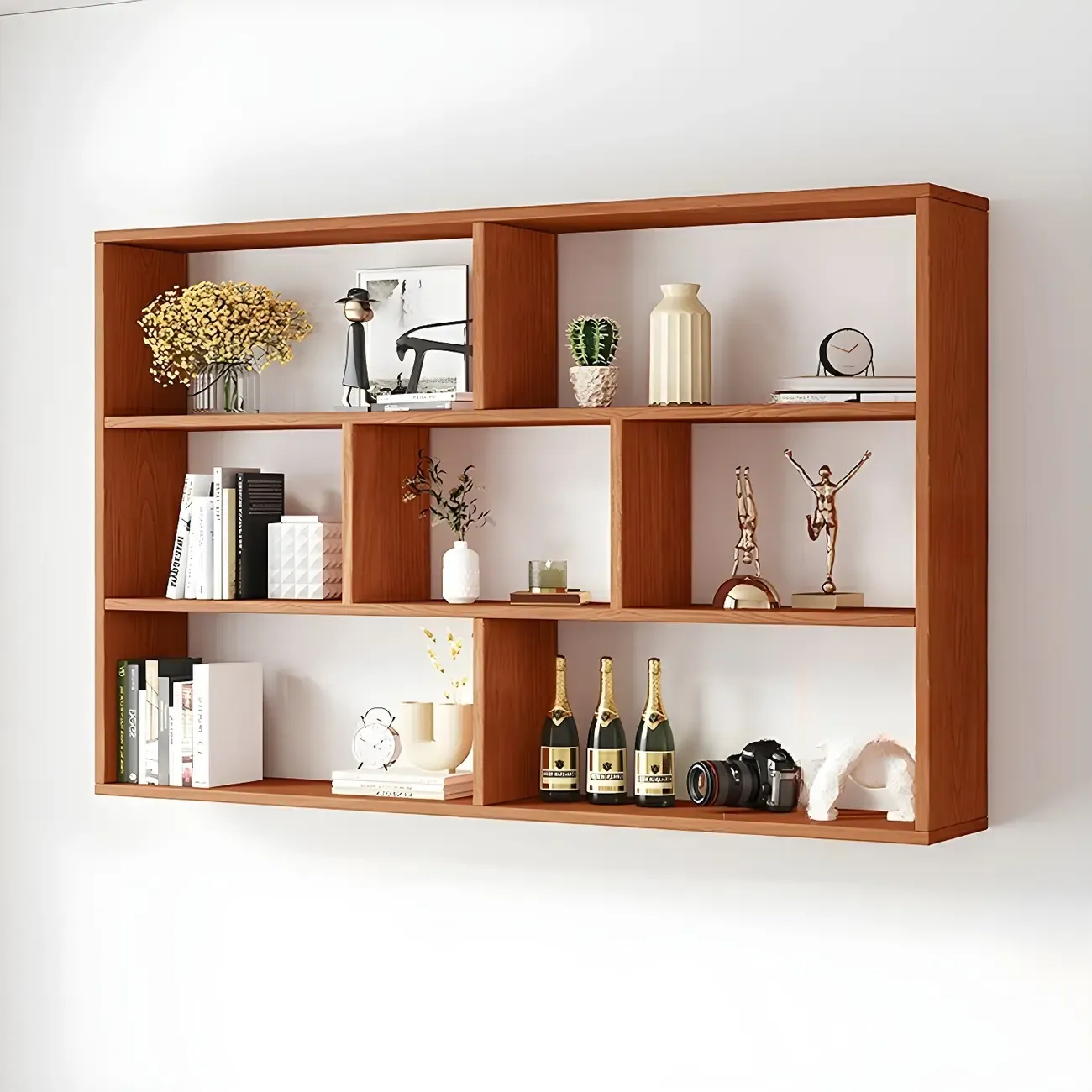 White Wall-Mounted Cube Wood Display Bookcase Image - 3