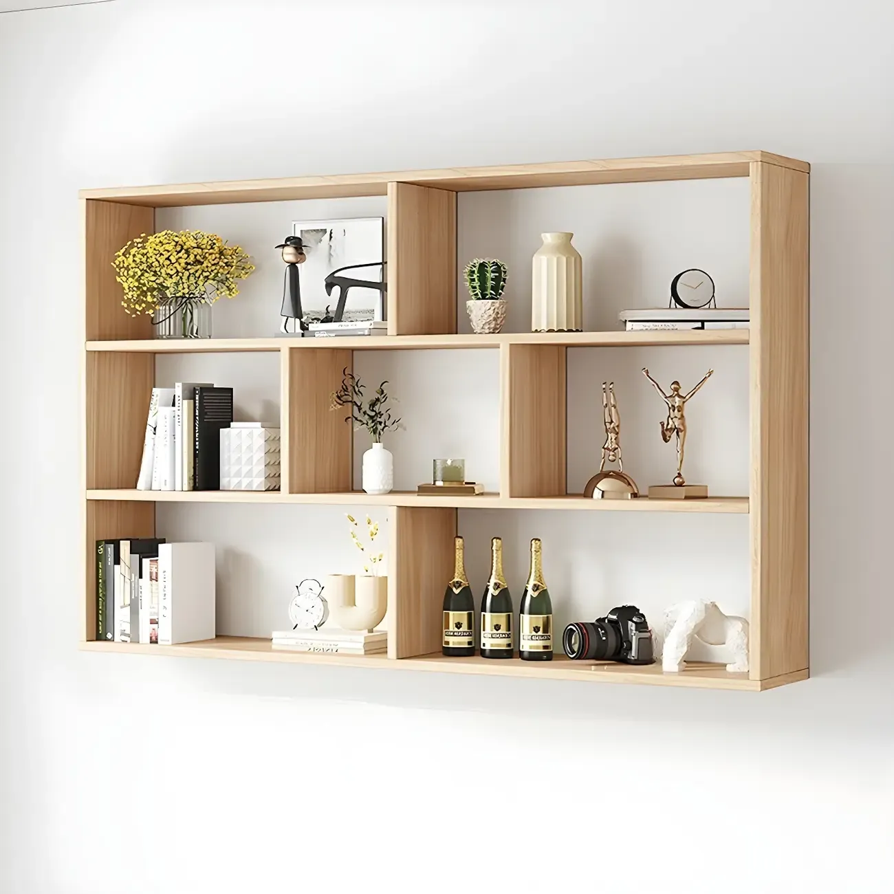 White Wall-Mounted Cube Wood Display Bookcase Image - 20