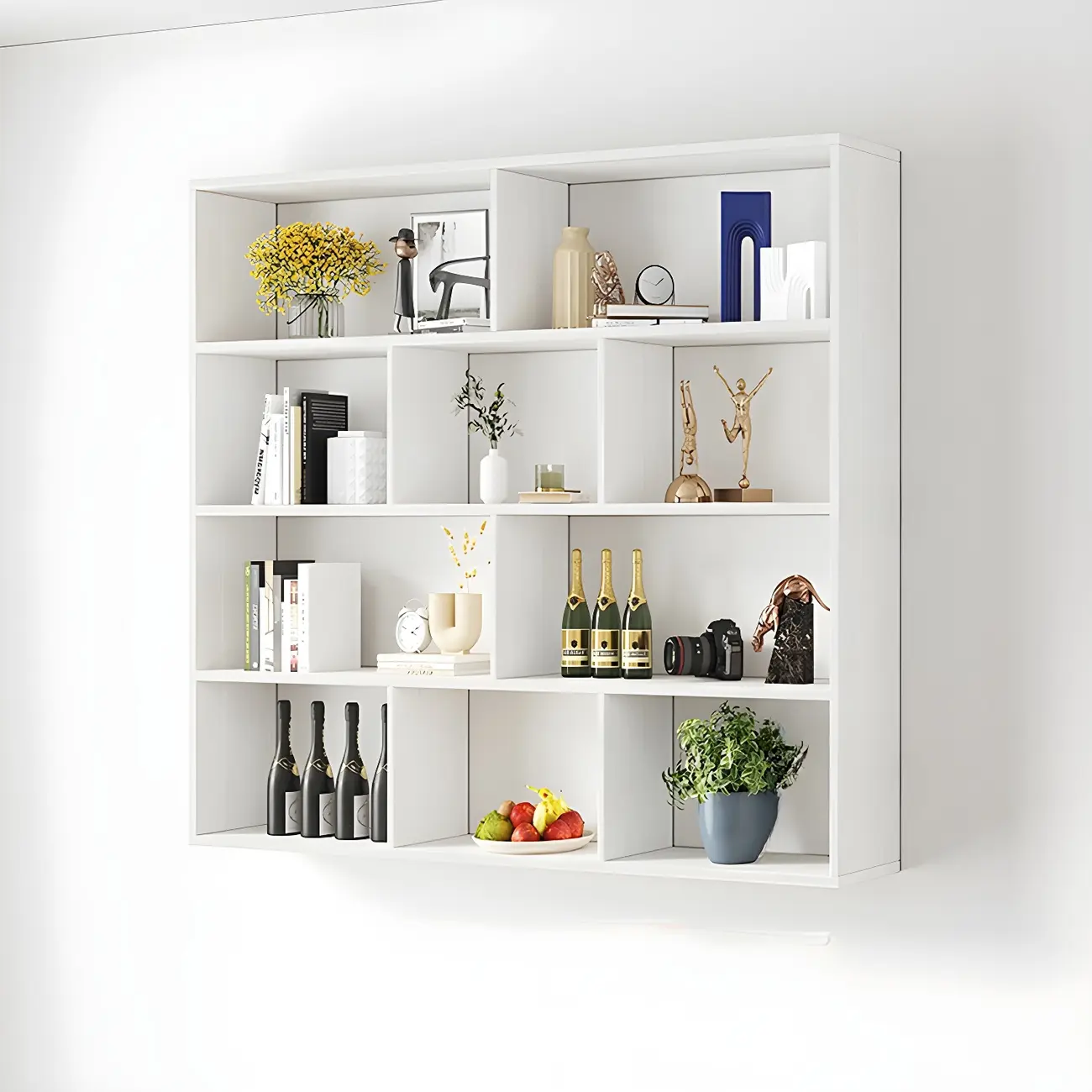White Wall-Mounted Cube Wood Display Bookcase Image - 21 | homeyfad