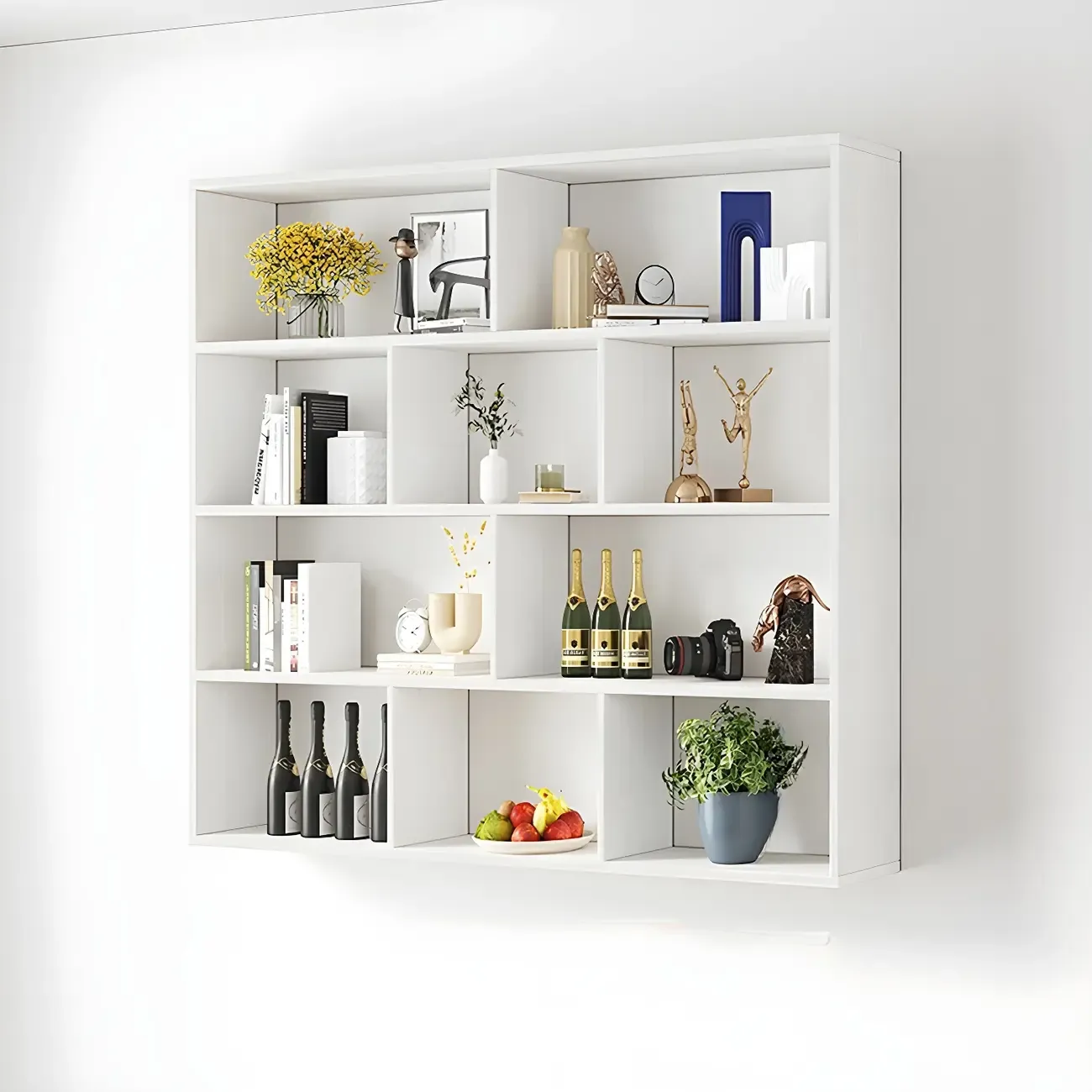 White Wall-Mounted Cube Wood Display Bookcase Image - 21