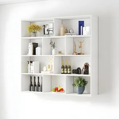 White Wall-Mounted Cube Wood Display Bookcase Image - 21