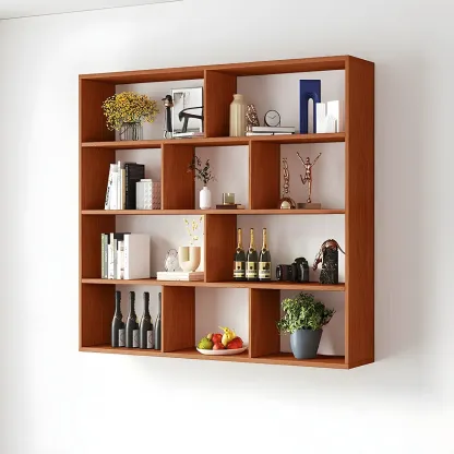 White Wall-Mounted Cube Wood Display Bookcase Image - 22