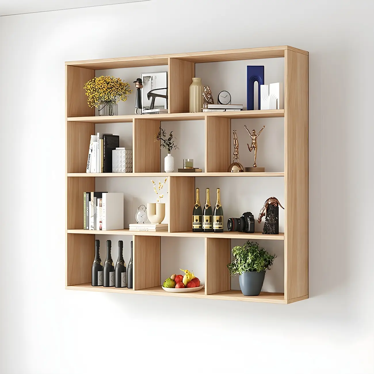 White Wall-Mounted Cube Wood Display Bookcase Image - 23 | homeyfad