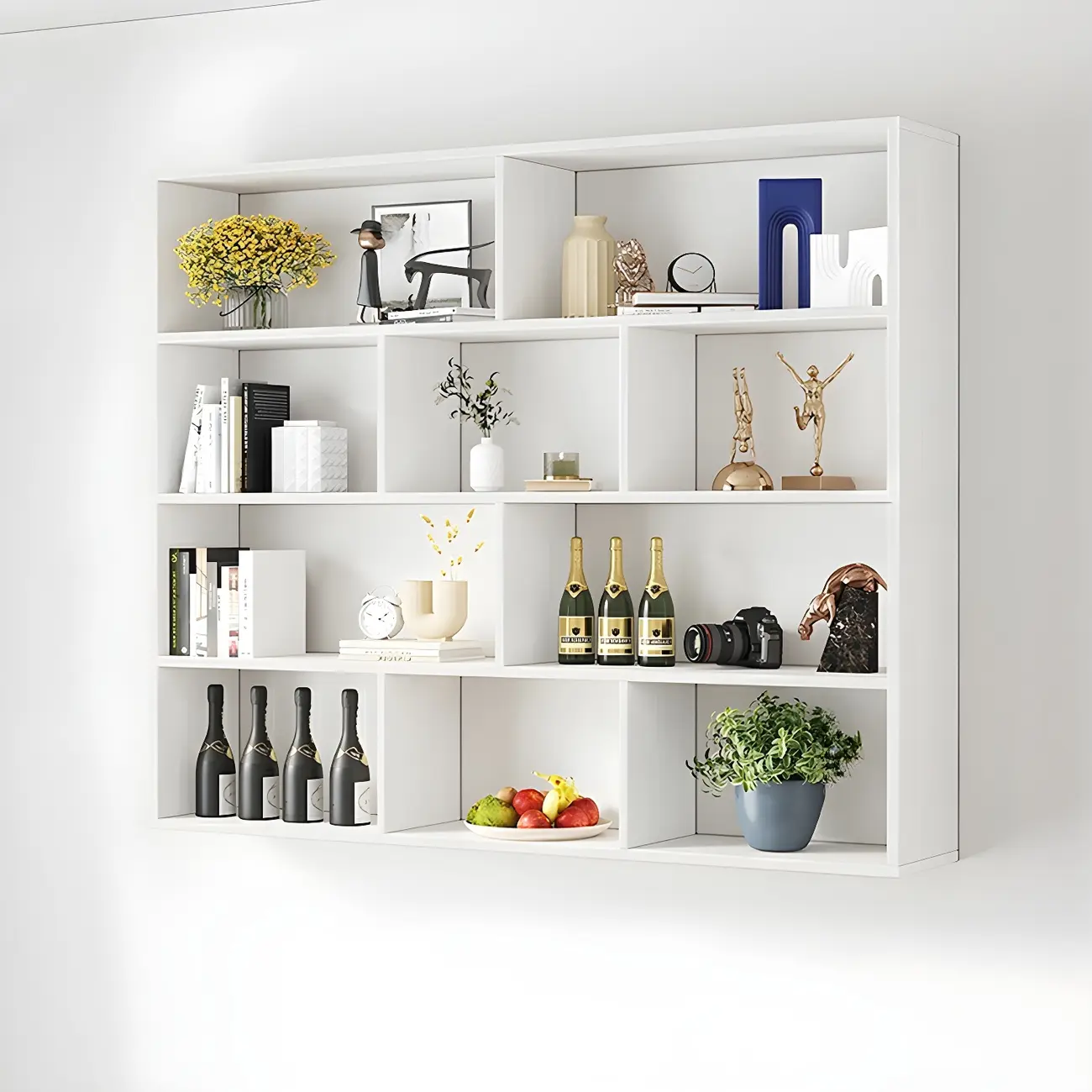 White Wall-Mounted Cube Wood Display Bookcase Image - 24 | homeyfad