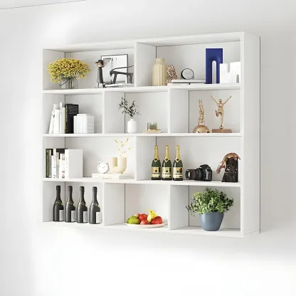 White Wall-Mounted Cube Wood Display Bookcase Image - 24