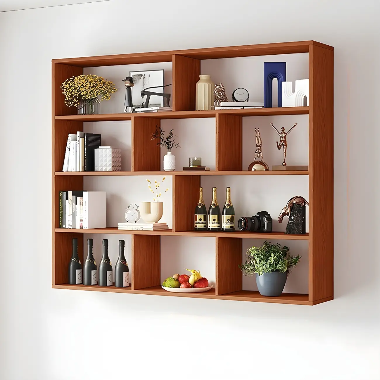 White Wall-Mounted Cube Wood Display Bookcase Image - 25 | homeyfad