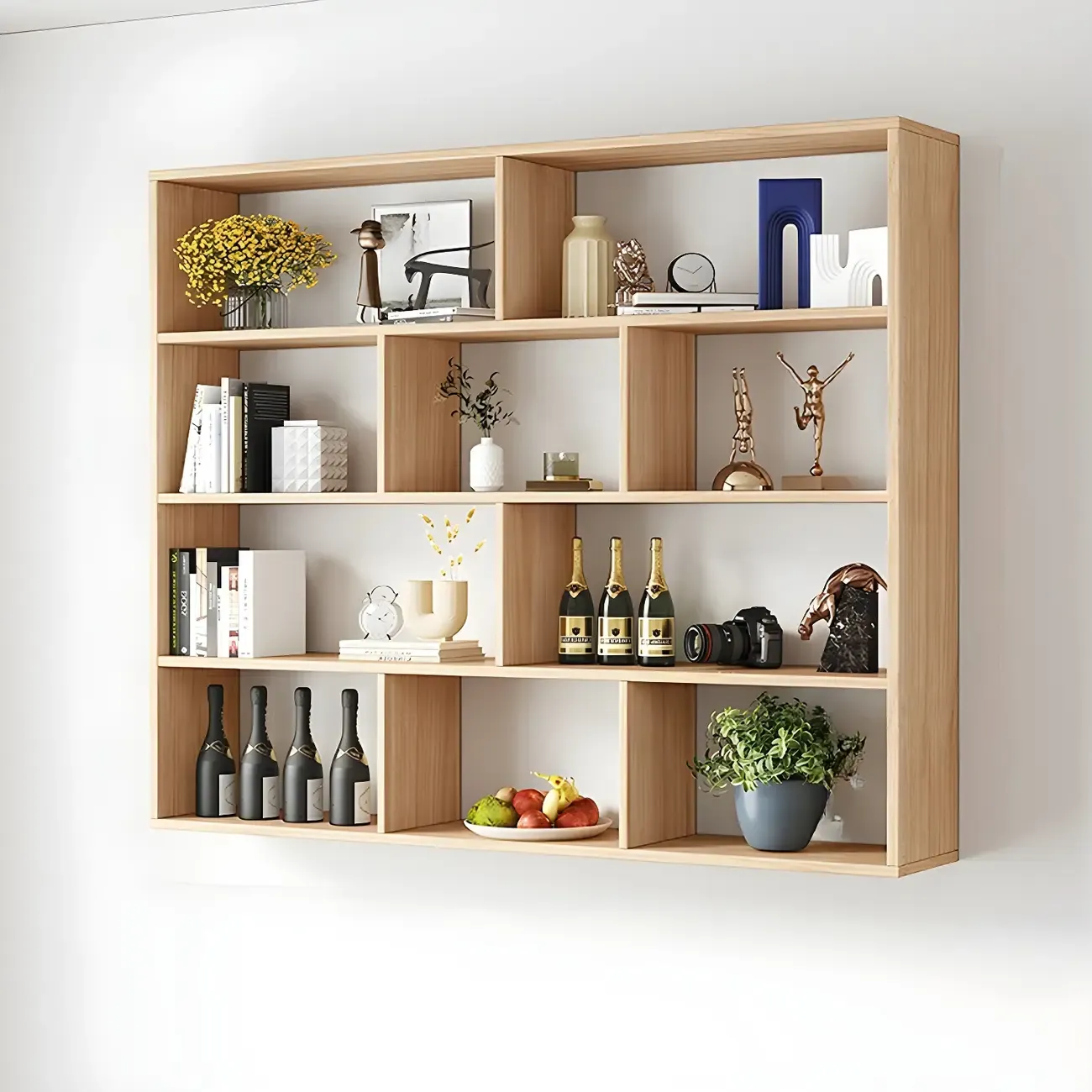 White Wall-Mounted Cube Wood Display Bookcase Image - 2