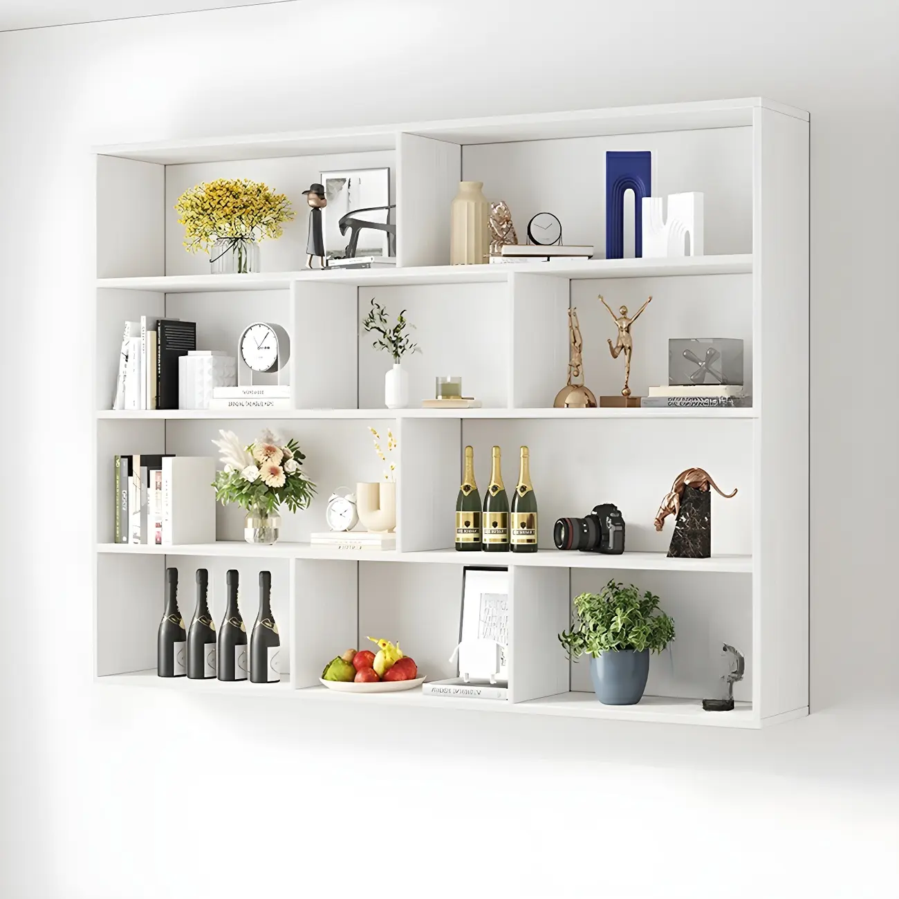 White Wall-Mounted Cube Wood Display Bookcase Image - 26 | homeyfad
