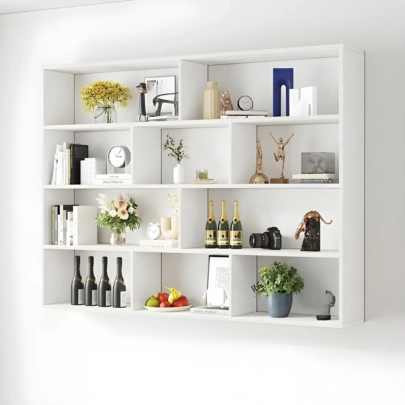 White Wall-Mounted Cube Wood Display Bookcase Image - 26
