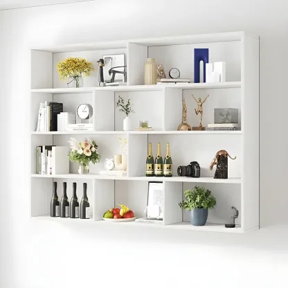 White Wall-Mounted Cube Wood Display Bookcase Image - 26