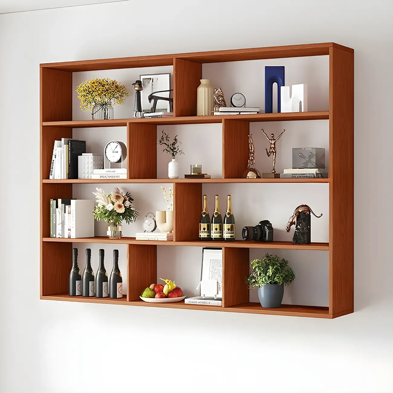 White Wall-Mounted Cube Wood Display Bookcase Image - 27