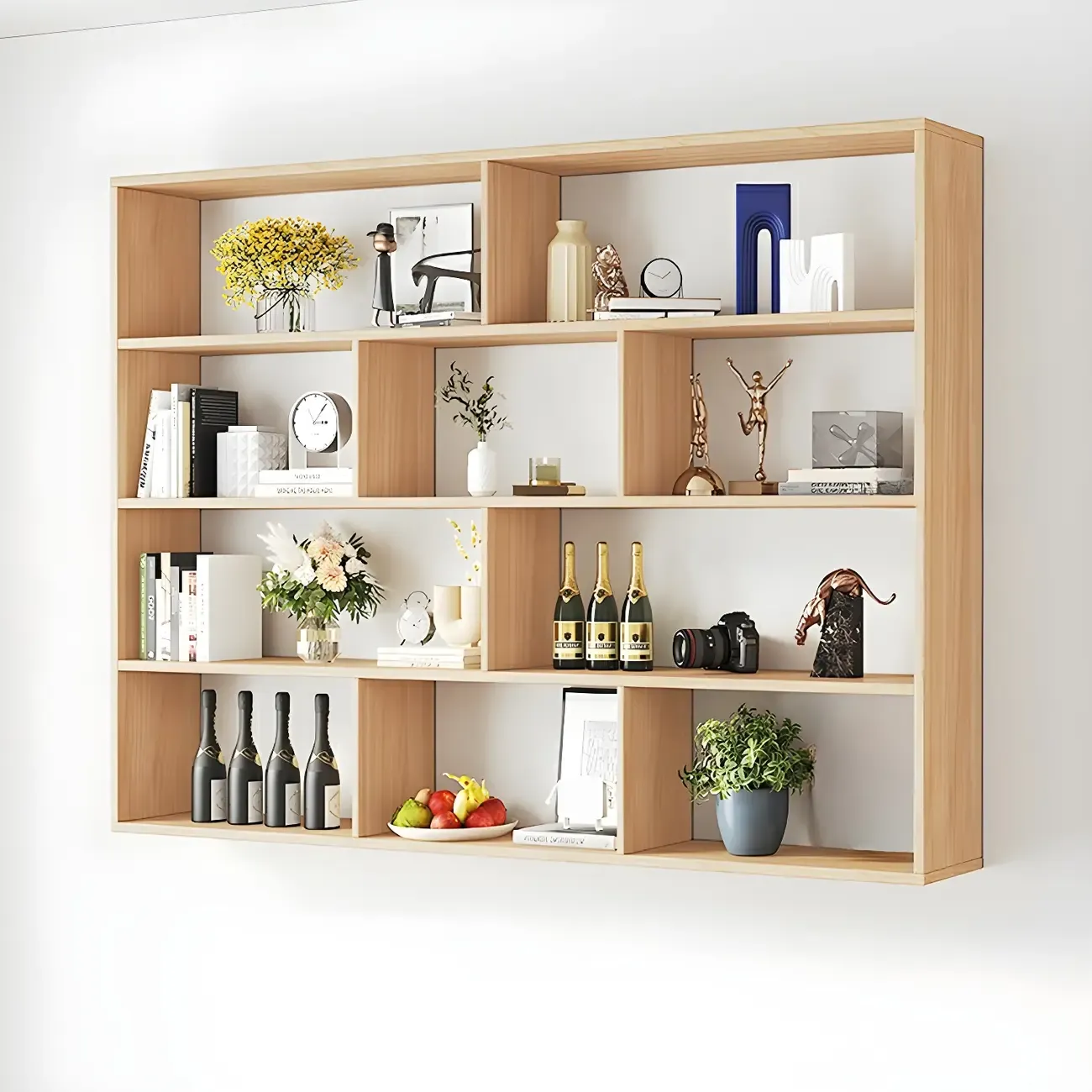 White Wall-Mounted Cube Wood Display Bookcase Image - 28