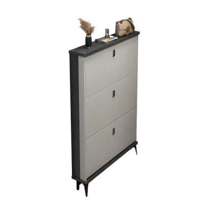 Entryway Grey/White Drop Front Shoe Storage Cabinet Image - 3