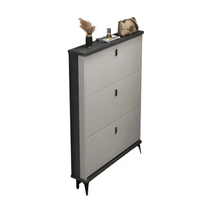 Entryway Grey/White Drop Front Shoe Storage Cabinet Image - 4