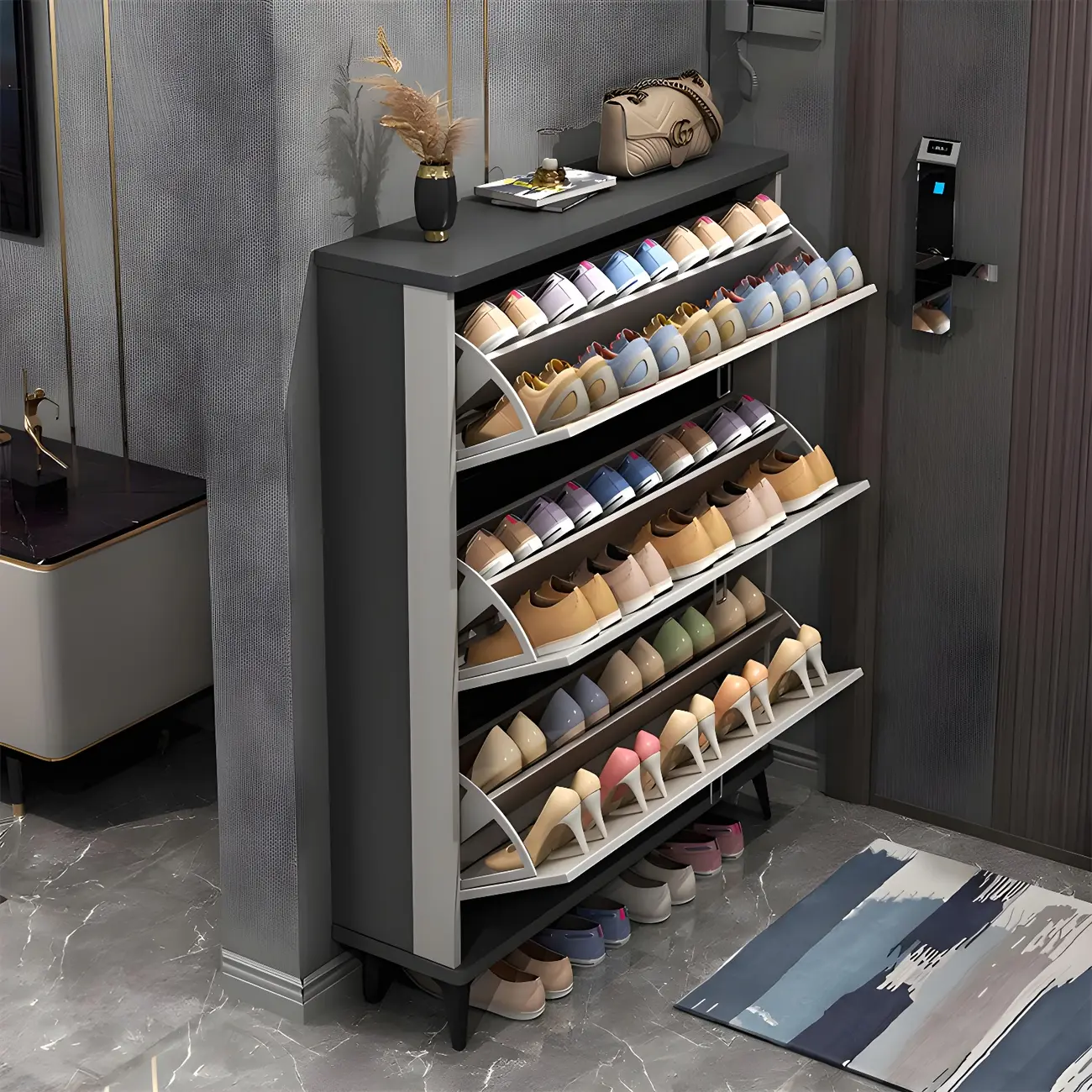 Entryway Grey/White Drop Front Shoe Storage Cabinet Image - 2 | homeyfad