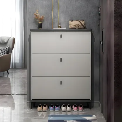 Entryway Grey/White Drop Front Shoe Storage Cabinet Image - 5