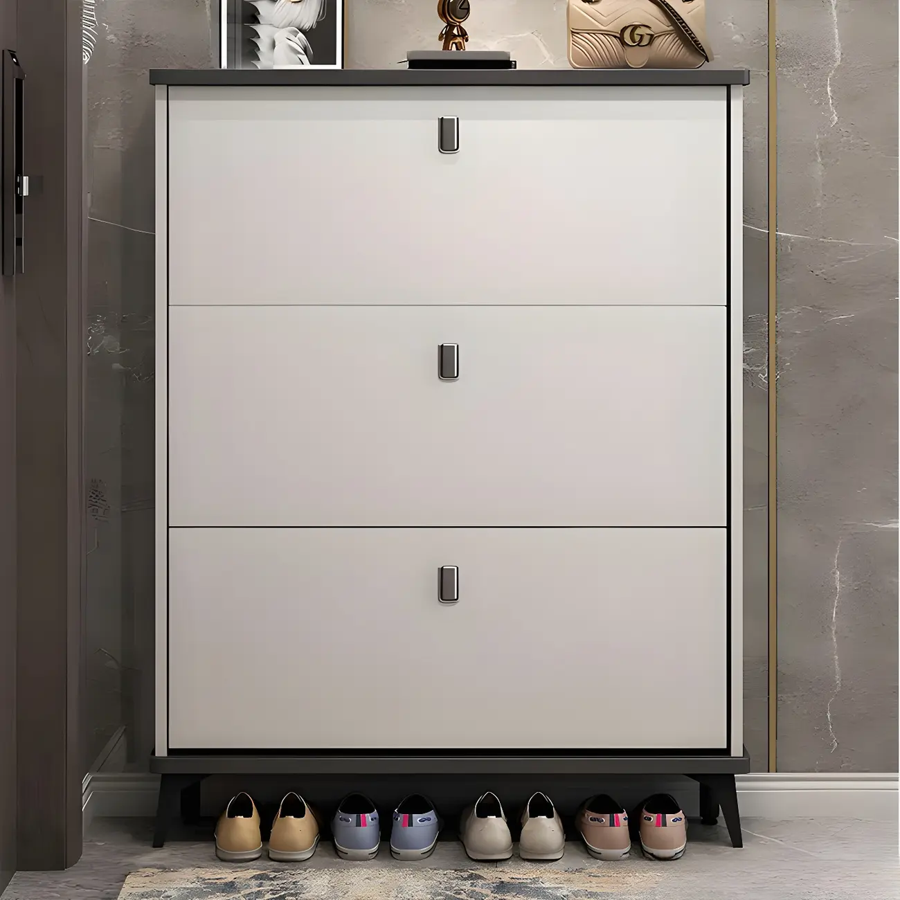 Entryway Grey/White Drop Front Shoe Storage Cabinet Image - 7 | homeyfad