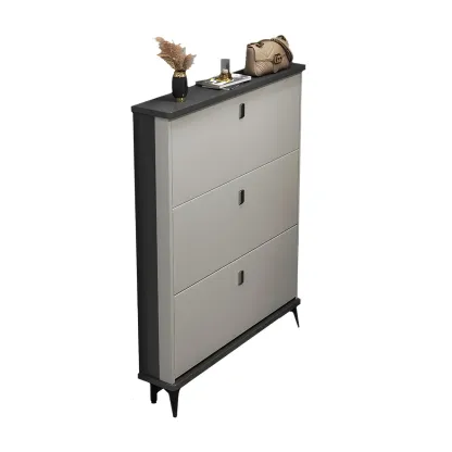 Entryway Grey/White Drop Front Shoe Storage Cabinet Image - 8