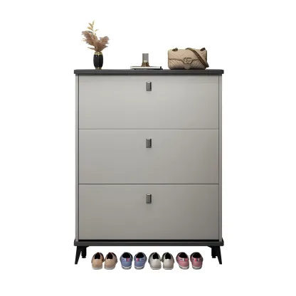 Entryway Grey/White Drop Front Shoe Storage Cabinet Image - 10