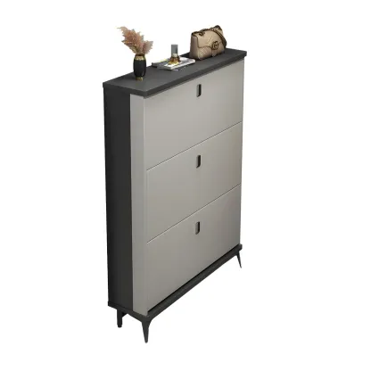 Entryway Grey/White Drop Front Shoe Storage Cabinet Image - 16