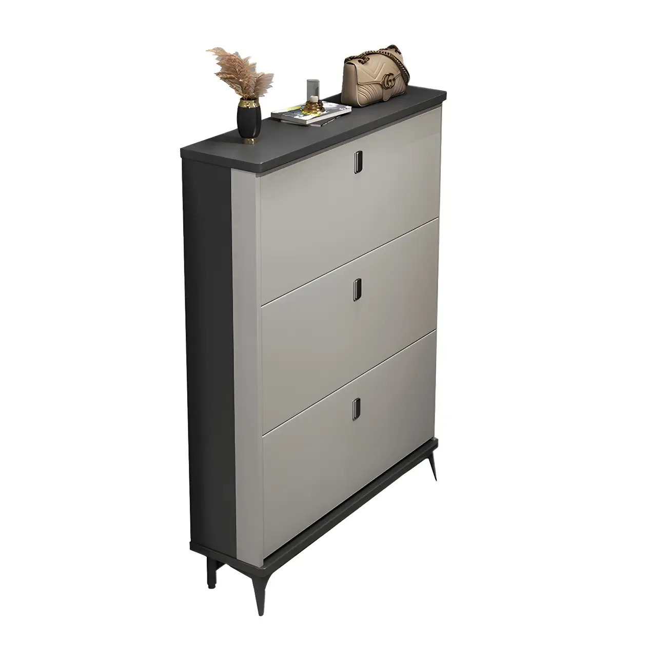 Entryway Grey/White Drop Front Shoe Storage Cabinet Image - 18