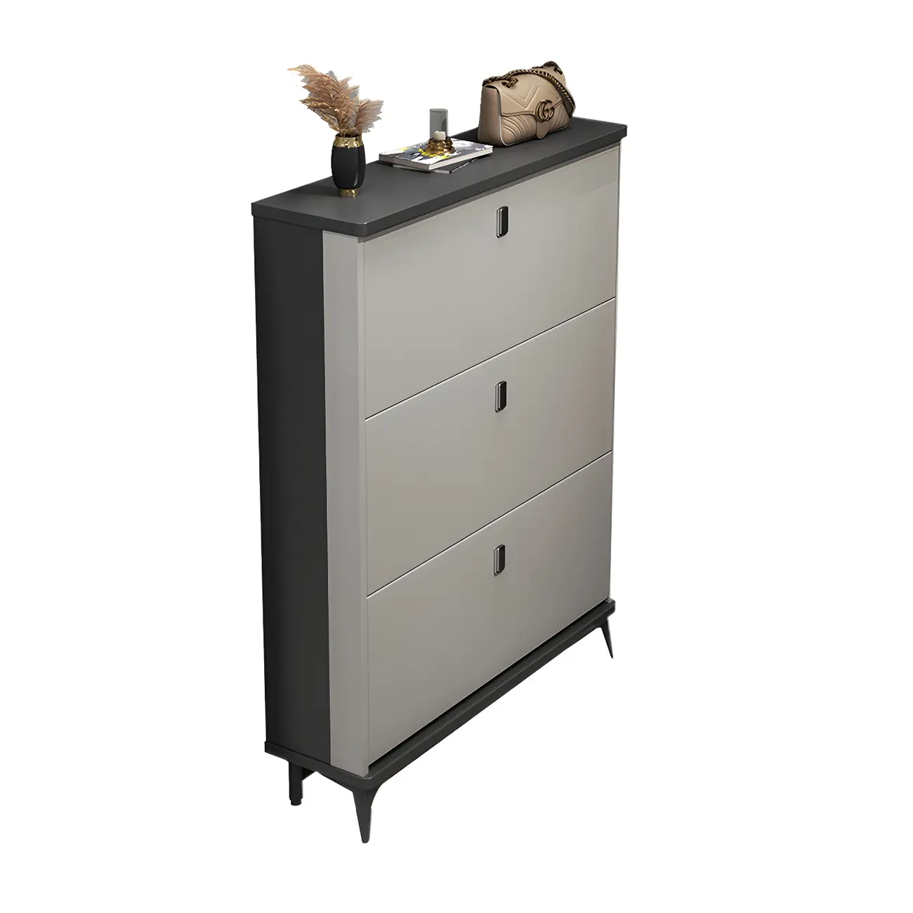 Entryway Grey/White Drop Front Shoe Storage Cabinet Image - 20 | homeyfad