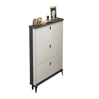 Entryway Grey/White Drop Front Shoe Storage Cabinet Image - 21