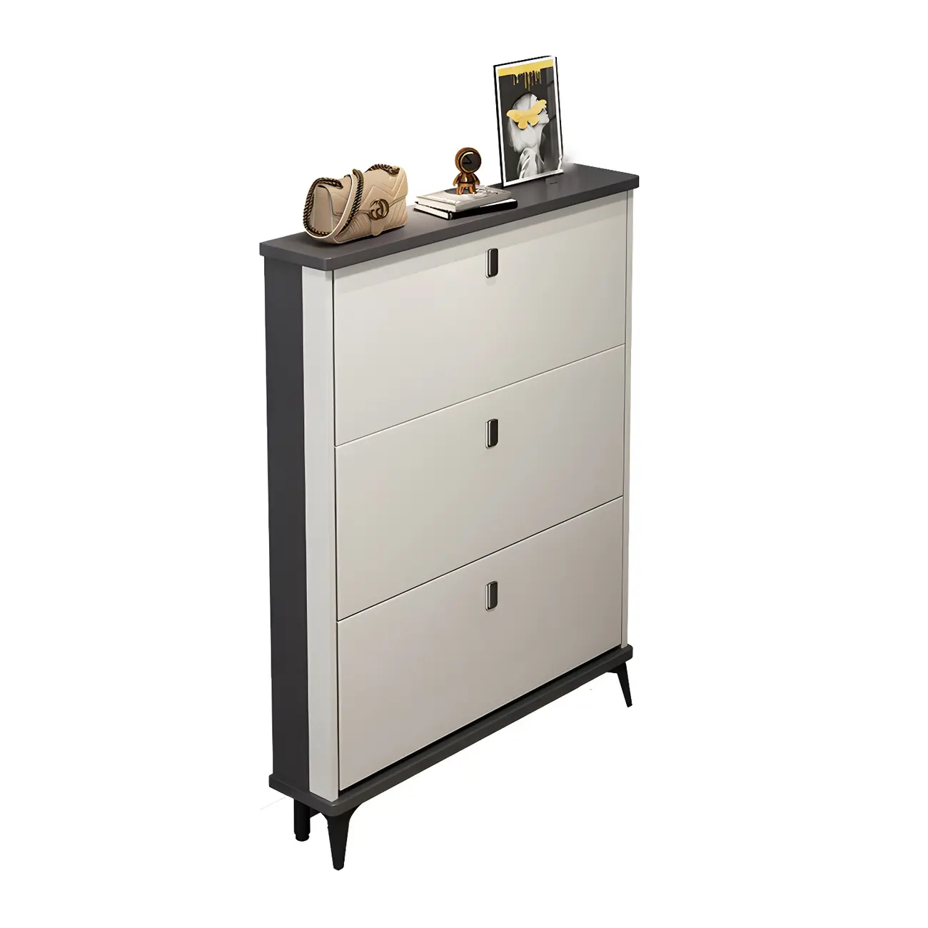 Entryway Grey/White Drop Front Shoe Storage Cabinet Image - 25 | homeyfad