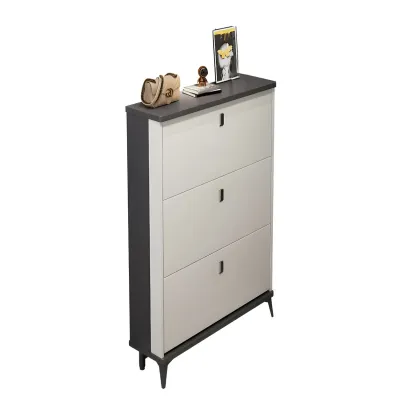 Entryway Grey/White Drop Front Shoe Storage Cabinet Image - 26