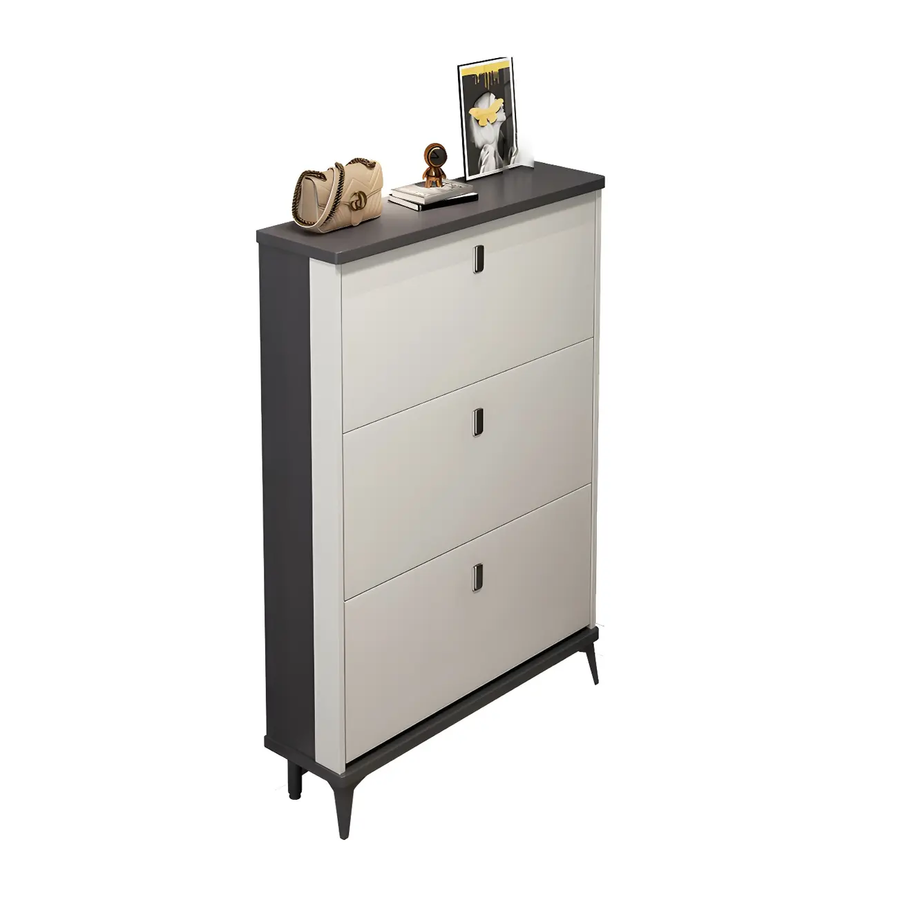 Entryway Grey/White Drop Front Shoe Storage Cabinet Image - 28 | homeyfad