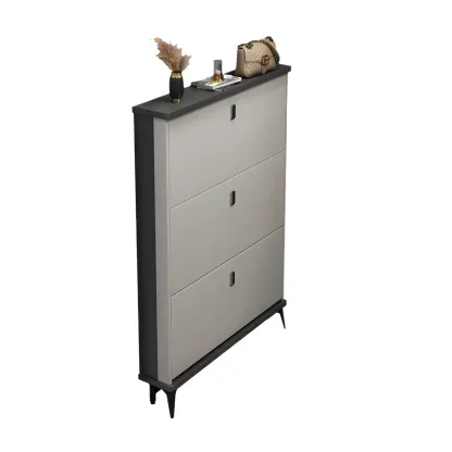 Entryway Grey/White Drop Front Shoe Storage Cabinet Image - 30