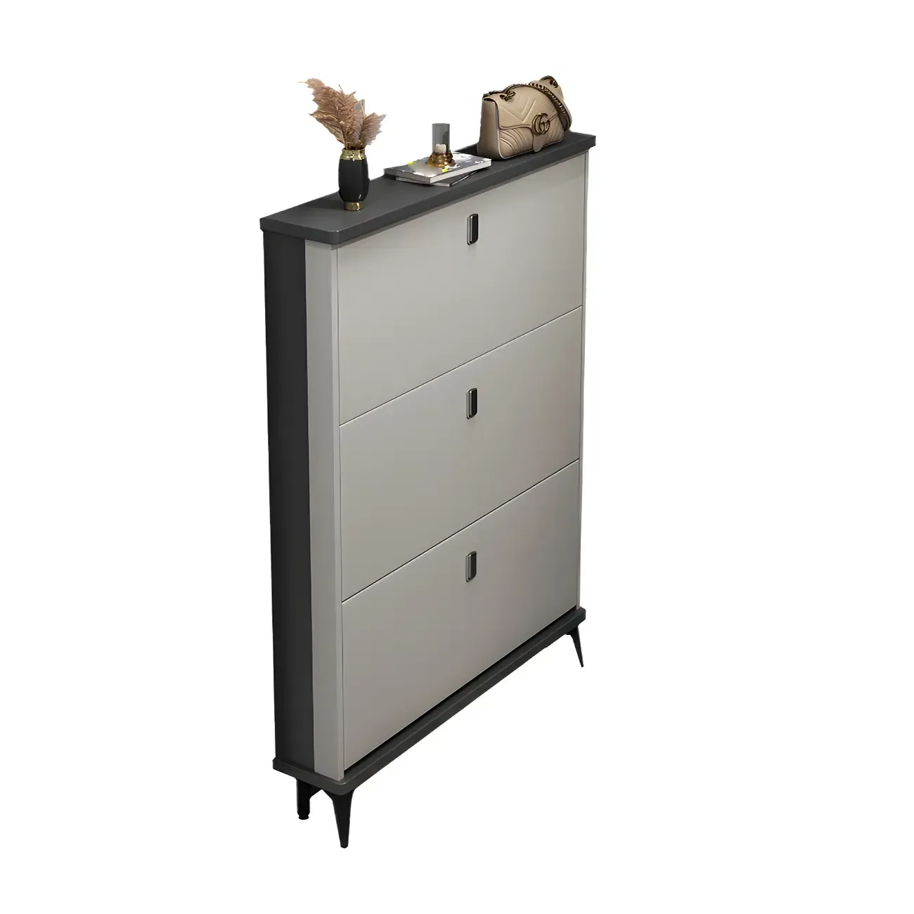 Entryway Grey/White Drop Front Shoe Storage Cabinet Image - 31