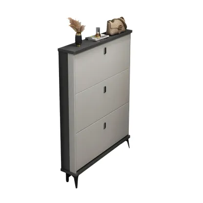 Entryway Grey/White Drop Front Shoe Storage Cabinet Image - 31