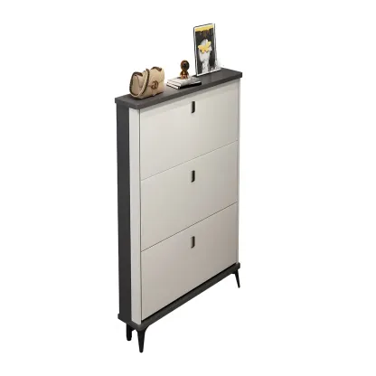 Entryway Grey/White Drop Front Shoe Storage Cabinet Image - 32