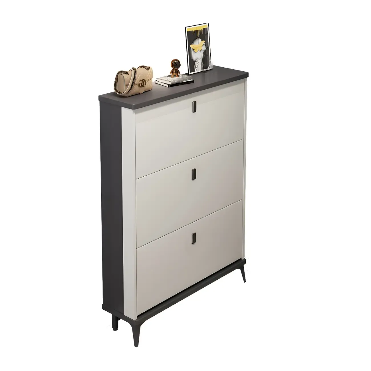 Entryway Grey/White Drop Front Shoe Storage Cabinet Image - 33