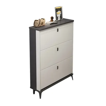 Entryway Grey/White Drop Front Shoe Storage Cabinet Image - 34