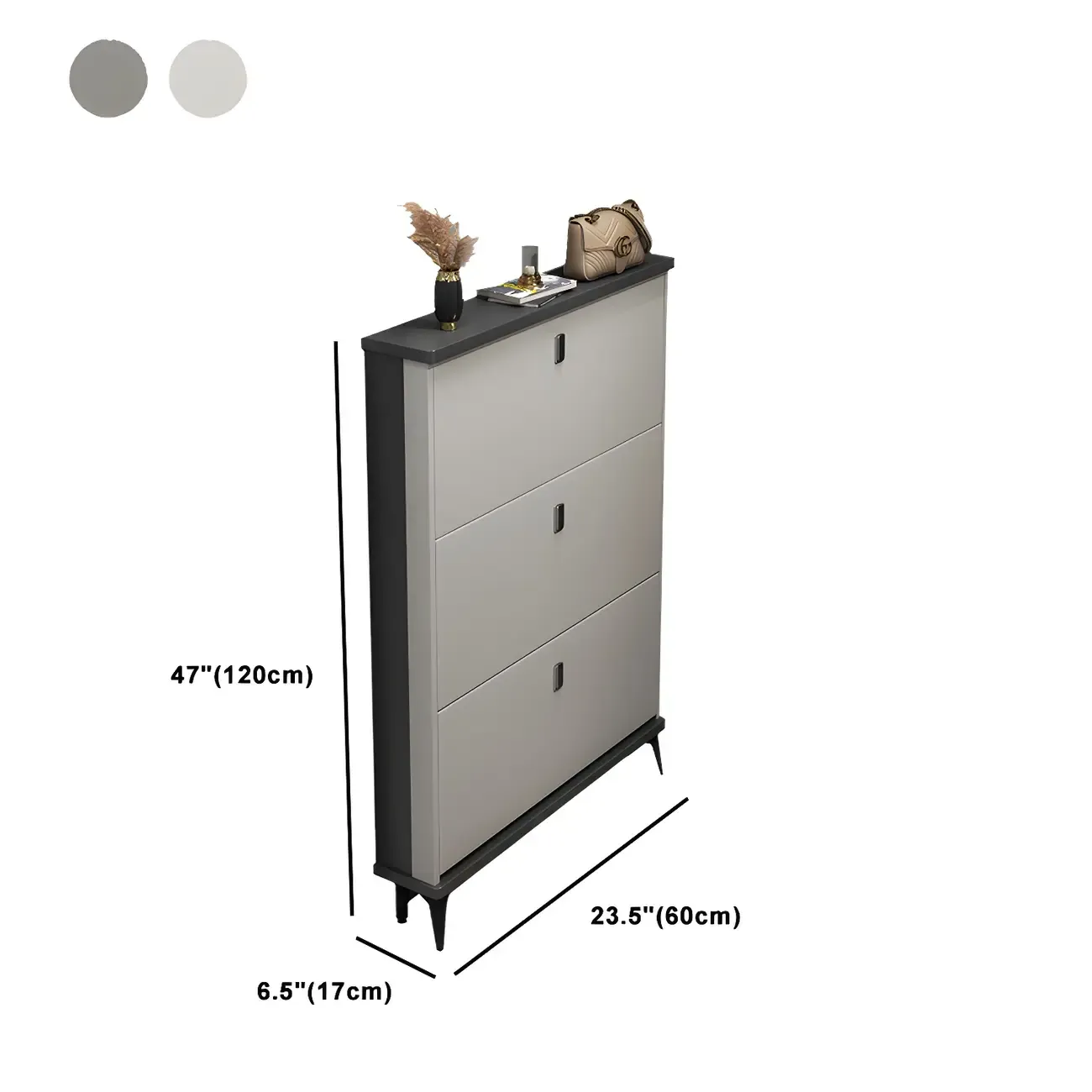 Entryway Grey/White Drop Front Shoe Storage Cabinet Image - 36