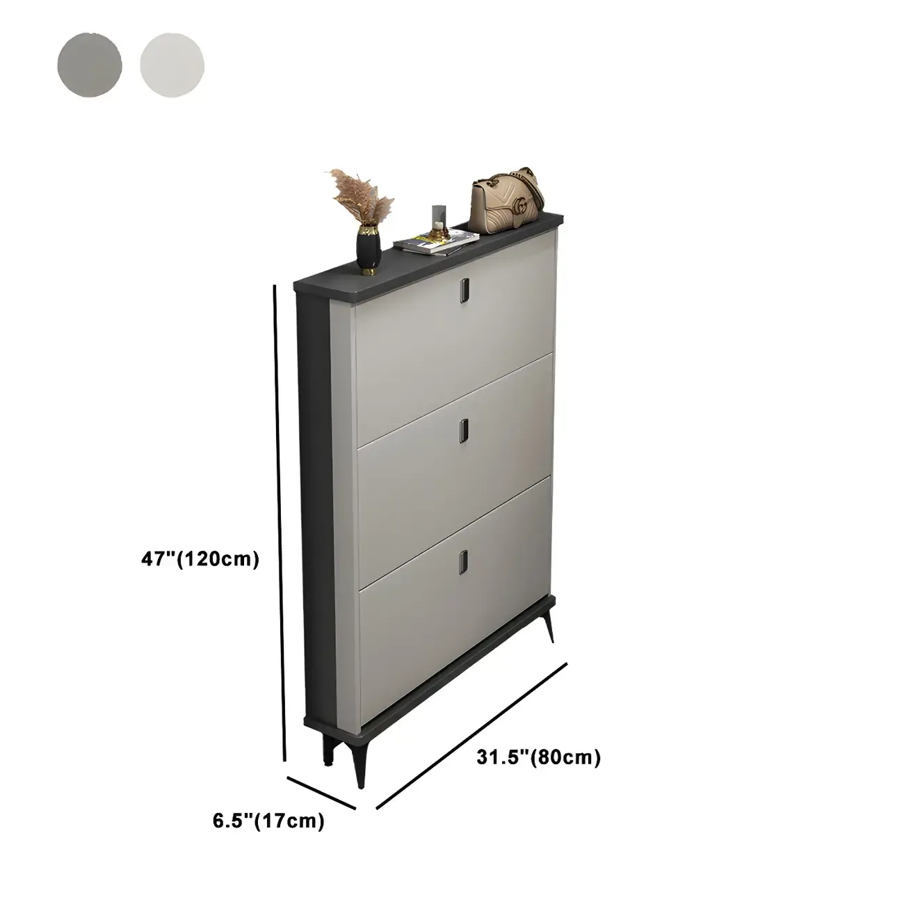 Entryway Grey/White Drop Front Shoe Storage Cabinet Image - 38