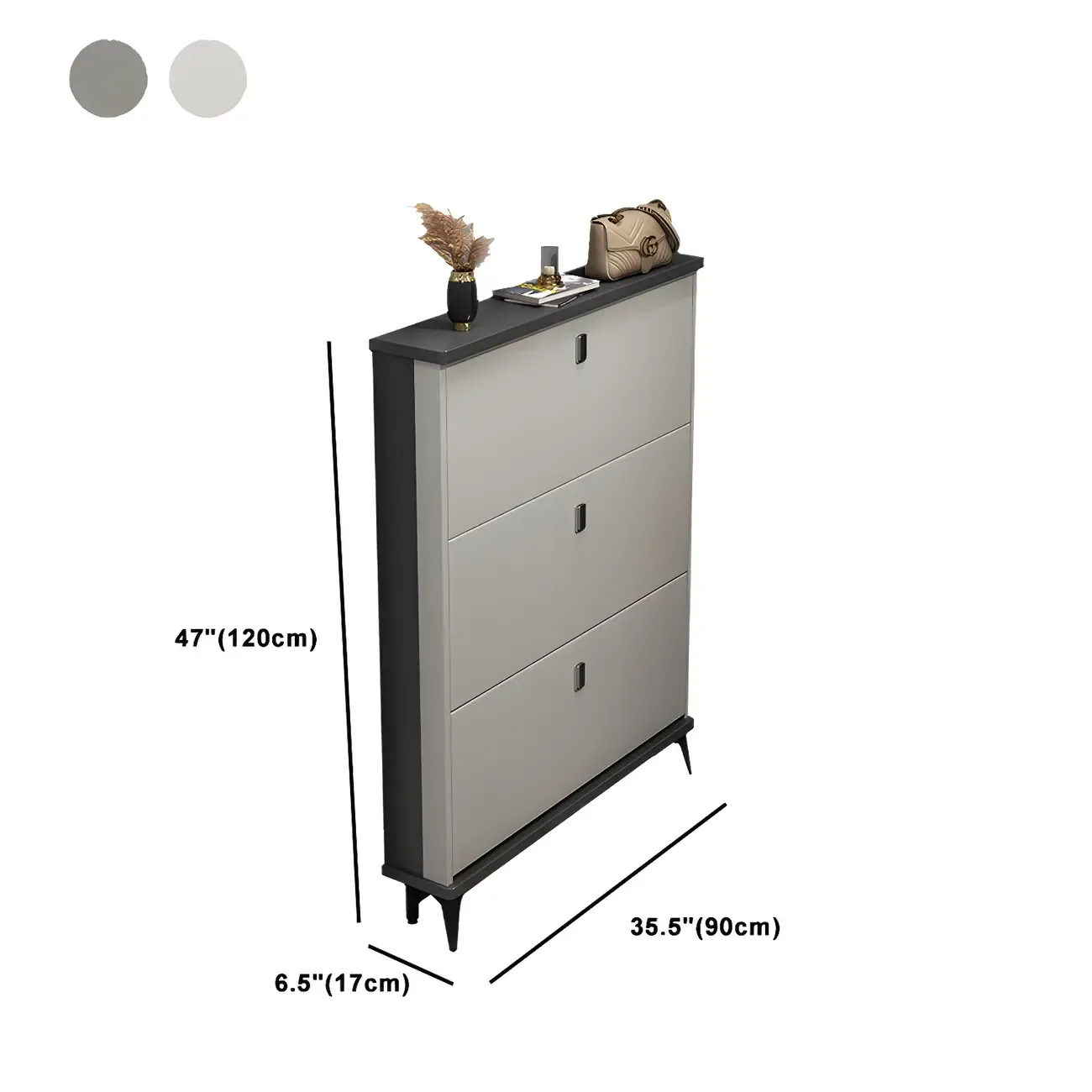 Entryway Grey/White Drop Front Shoe Storage Cabinet Image - 39