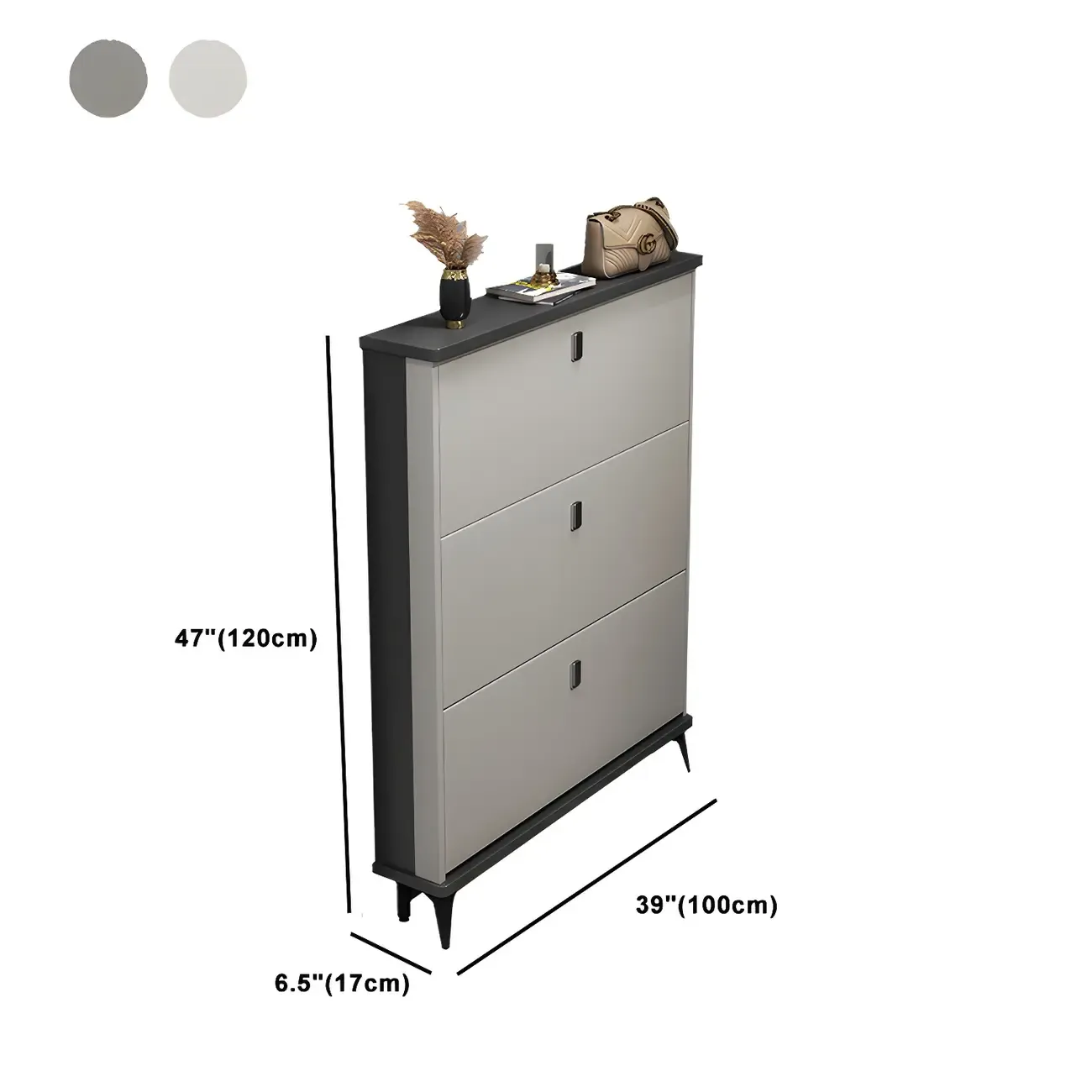 Entryway Grey/White Drop Front Shoe Storage Cabinet Image - 40